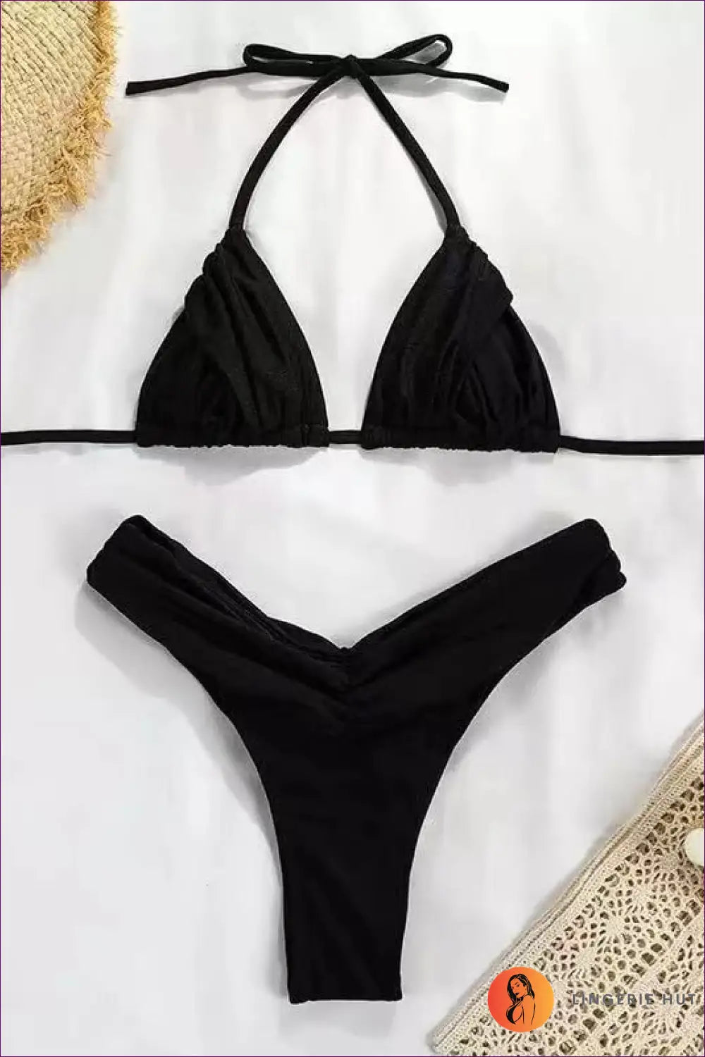 Triangle Bikini Set with Halter Detail - Summer Evenings Sorted - Black / s - Swimwear - Lingerie Hut - Beachwear