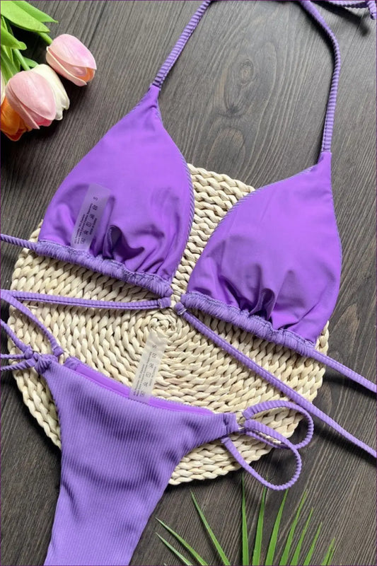 Triangle Bikini Set with Ribbed Texture - Effortless Summer Style - Lingerie Hut - Beachwear • Boho • Casual • Cutout