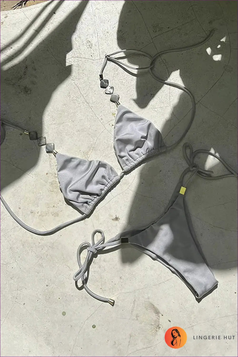 Triangle Bikini with Tie Details - Minimalist Luxury - s / Gray - Lingerie Hut - Beachwear • Casual • Cutout • Everyday