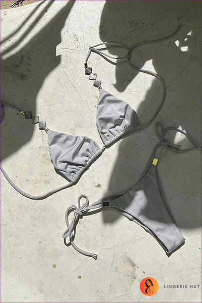 Triangle Bikini with Tie Details - Minimalist Luxury - s / Gray - Lingerie Hut - Beachwear • Casual • Cutout • Everyday