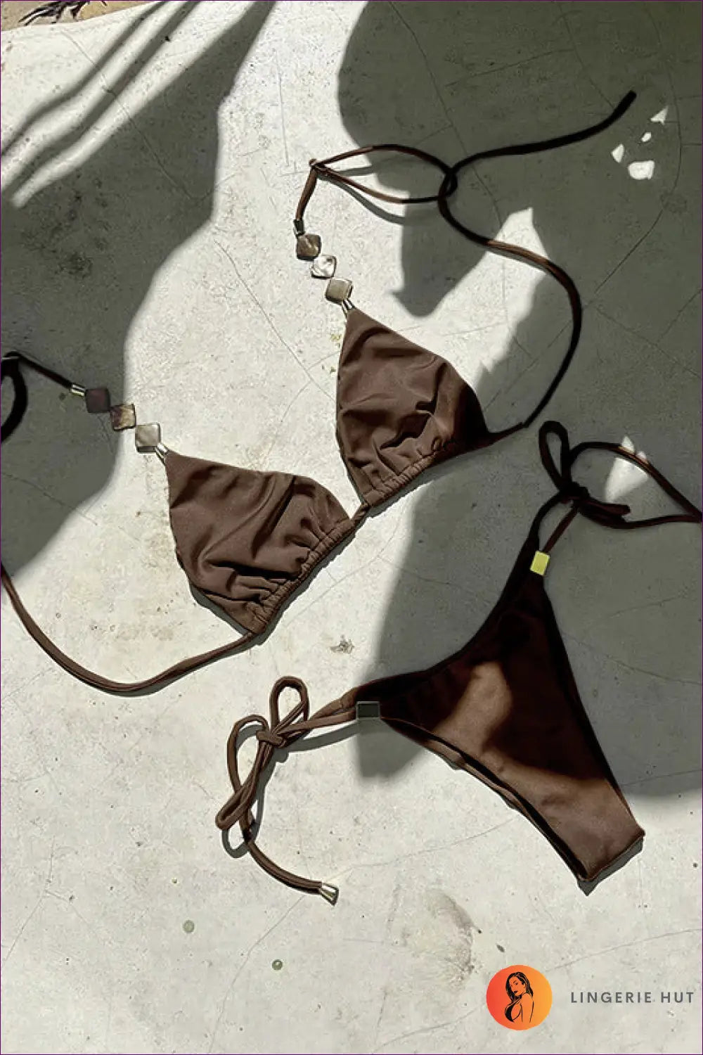 Triangle Bikini with Tie Details - Minimalist Luxury - s / Brown - Lingerie Hut - Beachwear • Casual • Cutout • Everyday