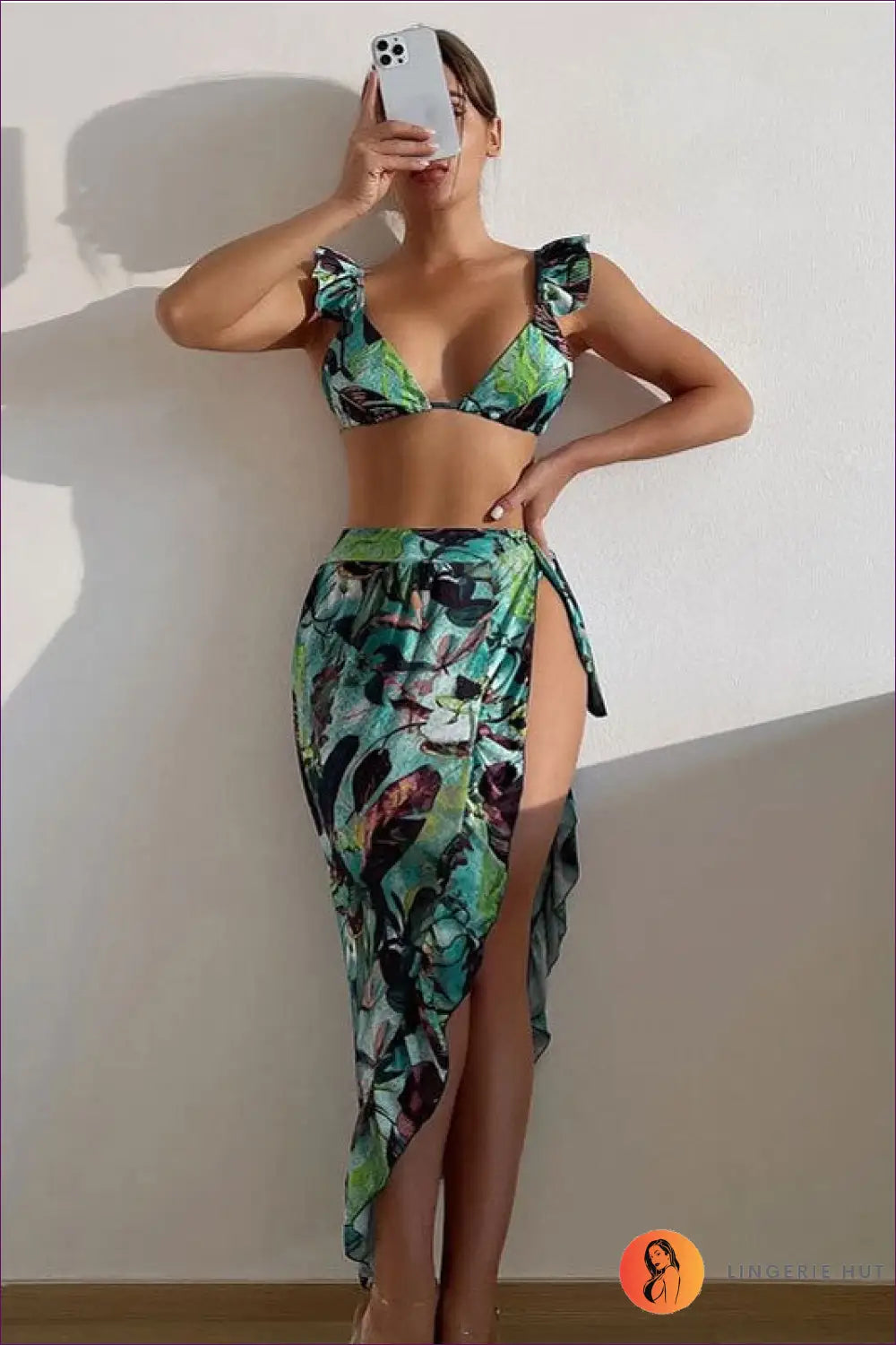 Tropical Bikini Set with Ruffled Ties - Effortless Beach Style - s / Green1 - Swimwear - Lingerie Hut - Beachwear
