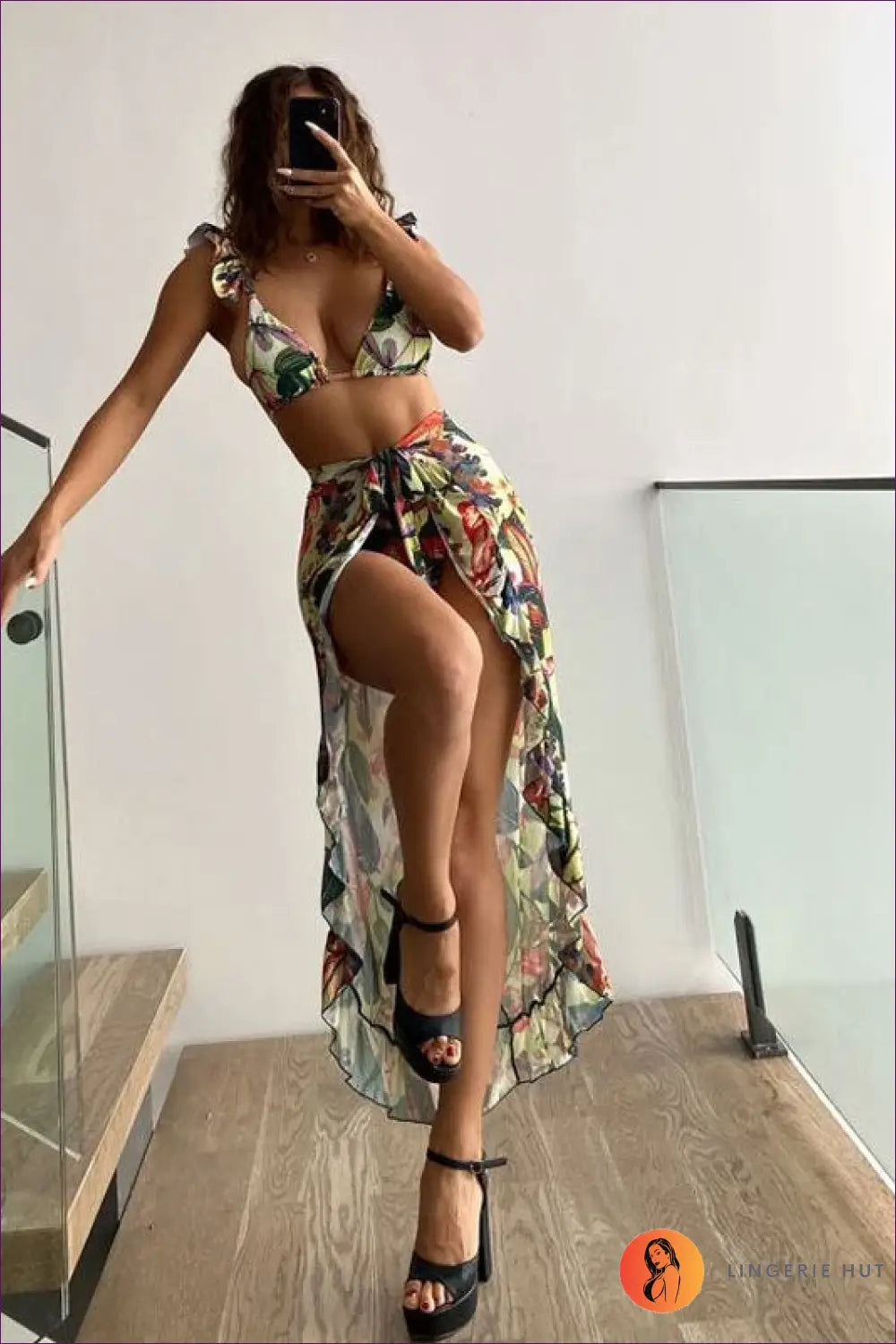 Tropical Bikini Set with Ruffled Ties - Effortless Beach Style - s / Green2 - Swimwear - Lingerie Hut - Beachwear