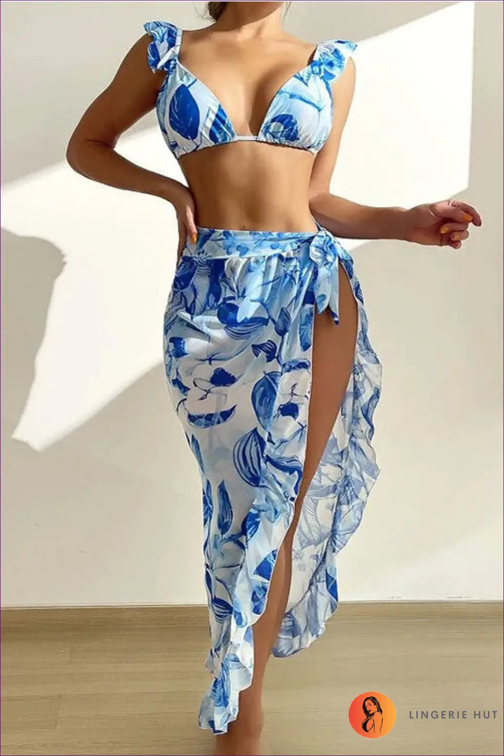 Tropical Bikini Set with Ruffled Ties - Effortless Beach Style - s / Blue - Swimwear - Lingerie Hut - Beachwear • Boho