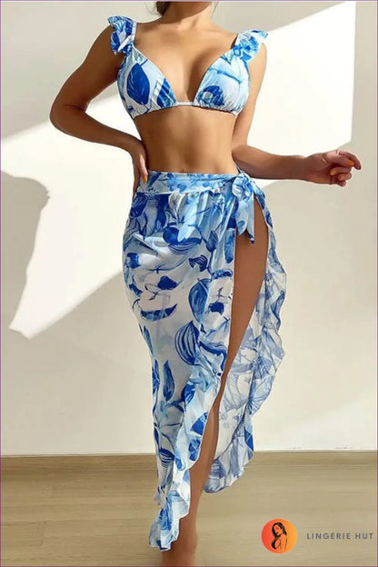 Tropical Bikini Set with Ruffled Ties - Effortless Beach Style - s / Blue - Swimwear - Lingerie Hut - Beachwear • Boho