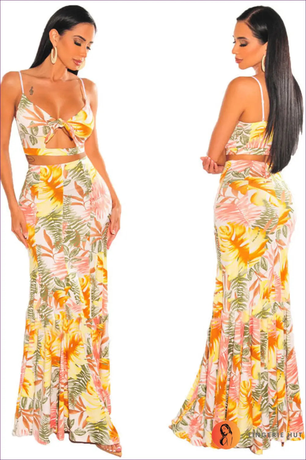 Tropical Cutout co Ord Set - Boho Summer Glamour - s / Yellow - Outfit Sets - Lingerie Hut - Casual • Crop