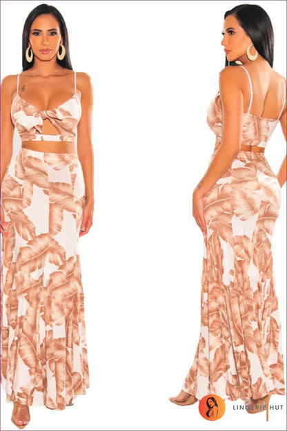 Tropical Cutout co Ord Set - Boho Summer Glamour - s / Brown - Outfit Sets - Lingerie Hut - Casual • Crop