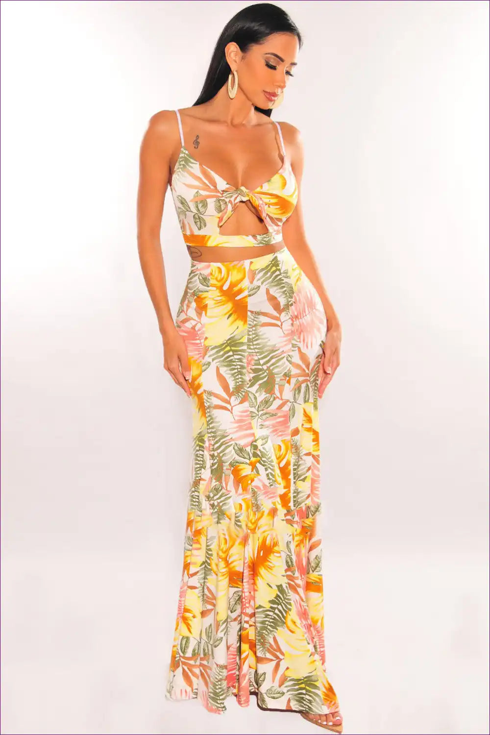 Tropical Cutout V-neck Set - Boho Summer Glam For x