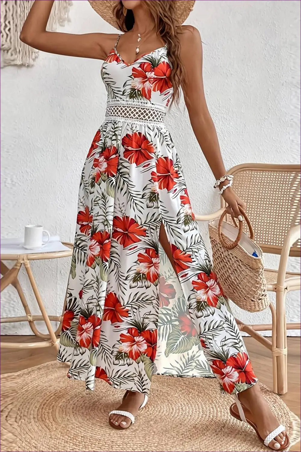 Tropical Floral Maxi Dress - Summer Vacation Edit - s / Multi - Dresses - Boho • Casual • Clothing • Cutout • Lingerie