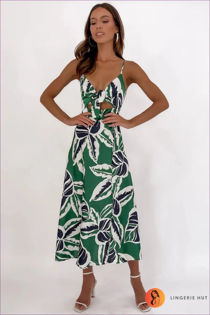 Tropical Floral Tie-neck Dress - Effortless Chic