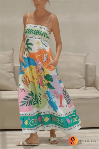 Tropical Print Maxi Dress - Summer Evenings Sorted - s / Multi - Dresses - Lingerie Hut - A-line • Beachwear • Boho