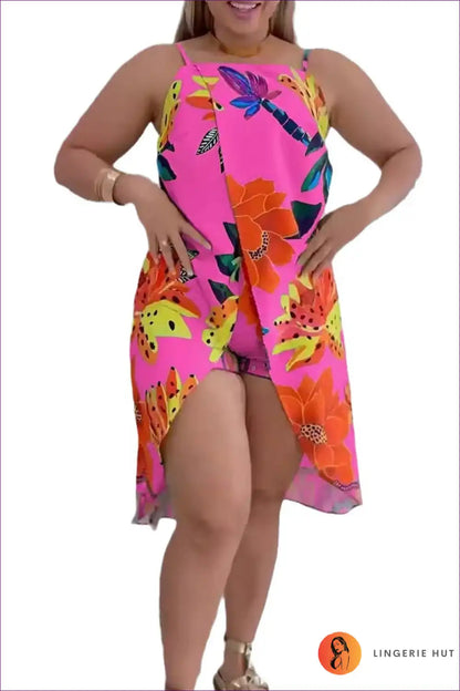 Tropical Print Two Piece Set with Split Skirt - Playful Getaway for Beachwear, Boho, Casual, co Ord, Cutout