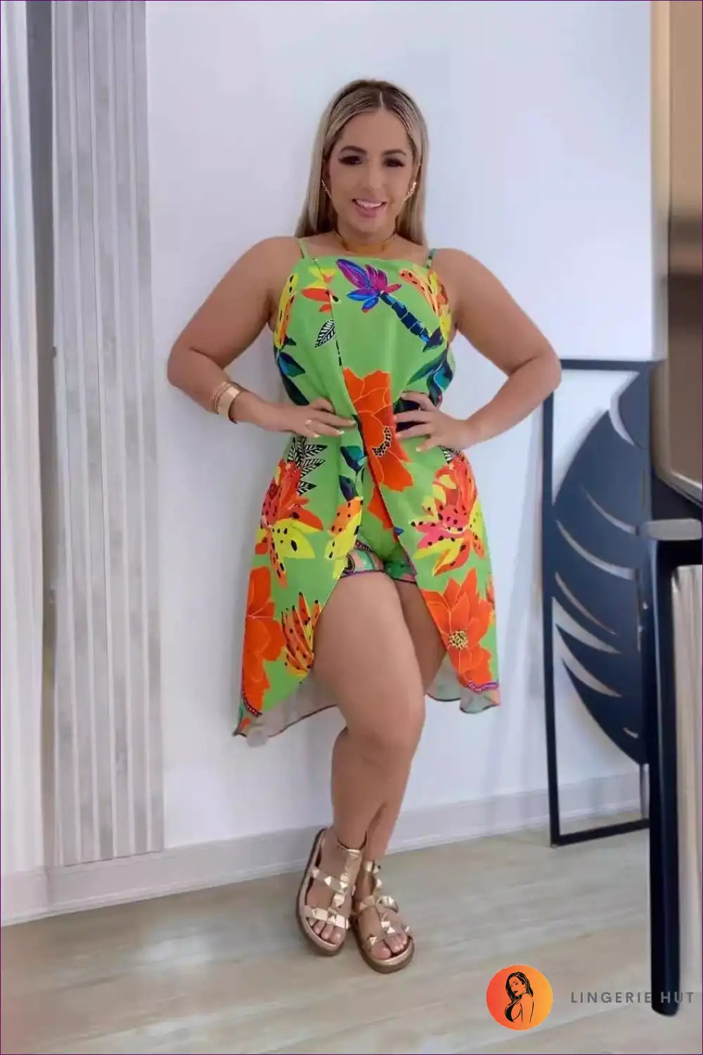 Tropical Print Two Piece Set with Split Skirt - Playful Getaway for Beachwear, Boho, Casual, co Ord, Cutout