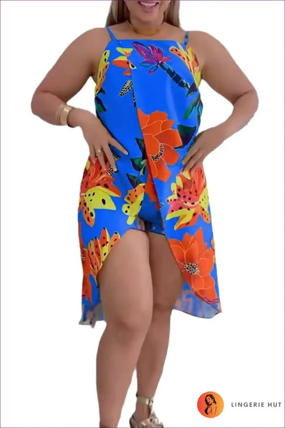 Tropical Print Two Piece Set with Split Skirt - Playful Getaway for Beachwear, Boho, Casual, co Ord, Cutout