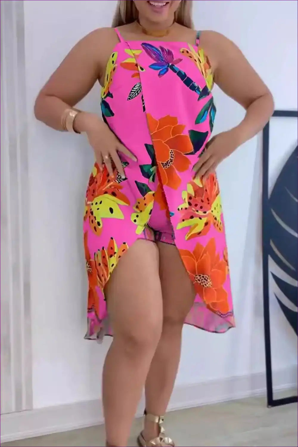 Tropical Print Two Piece Set with Split Skirt - Playful Getaway for Beachwear, Boho, Casual, co Ord, Cutout