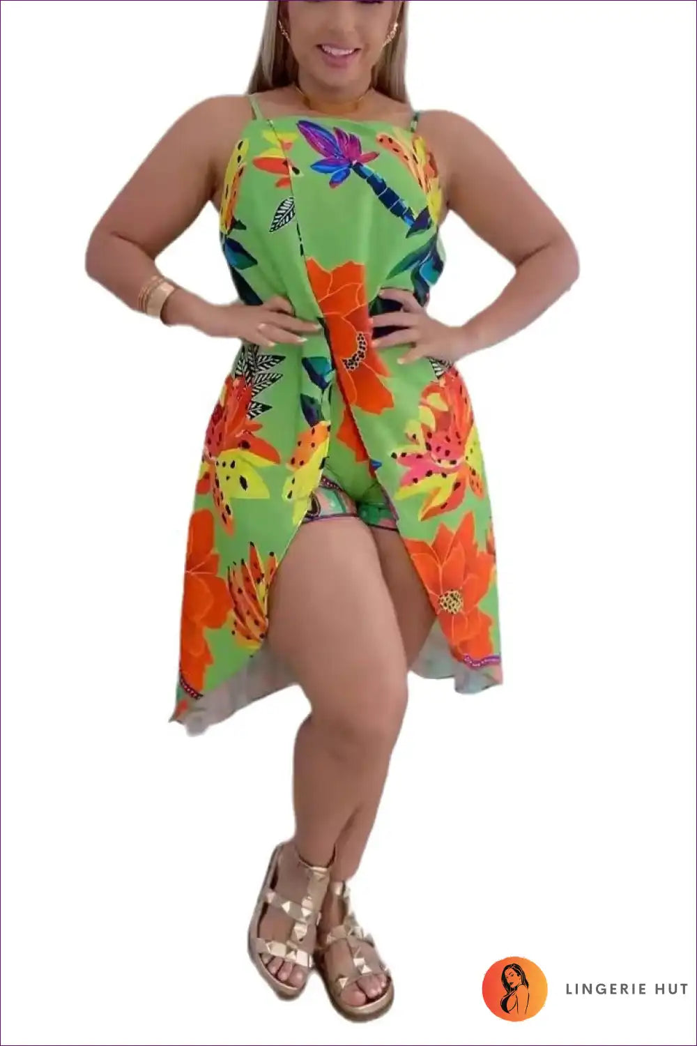 Tropical Print Two Piece Set with Split Skirt - Playful Getaway for Beachwear, Boho, Casual, co Ord, Cutout
