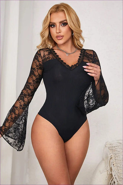 Trumpet Sleeve Fishnet Mini Dress for After Hours Clubwear, Date Night, Evening Wear, Fishnet, Lace