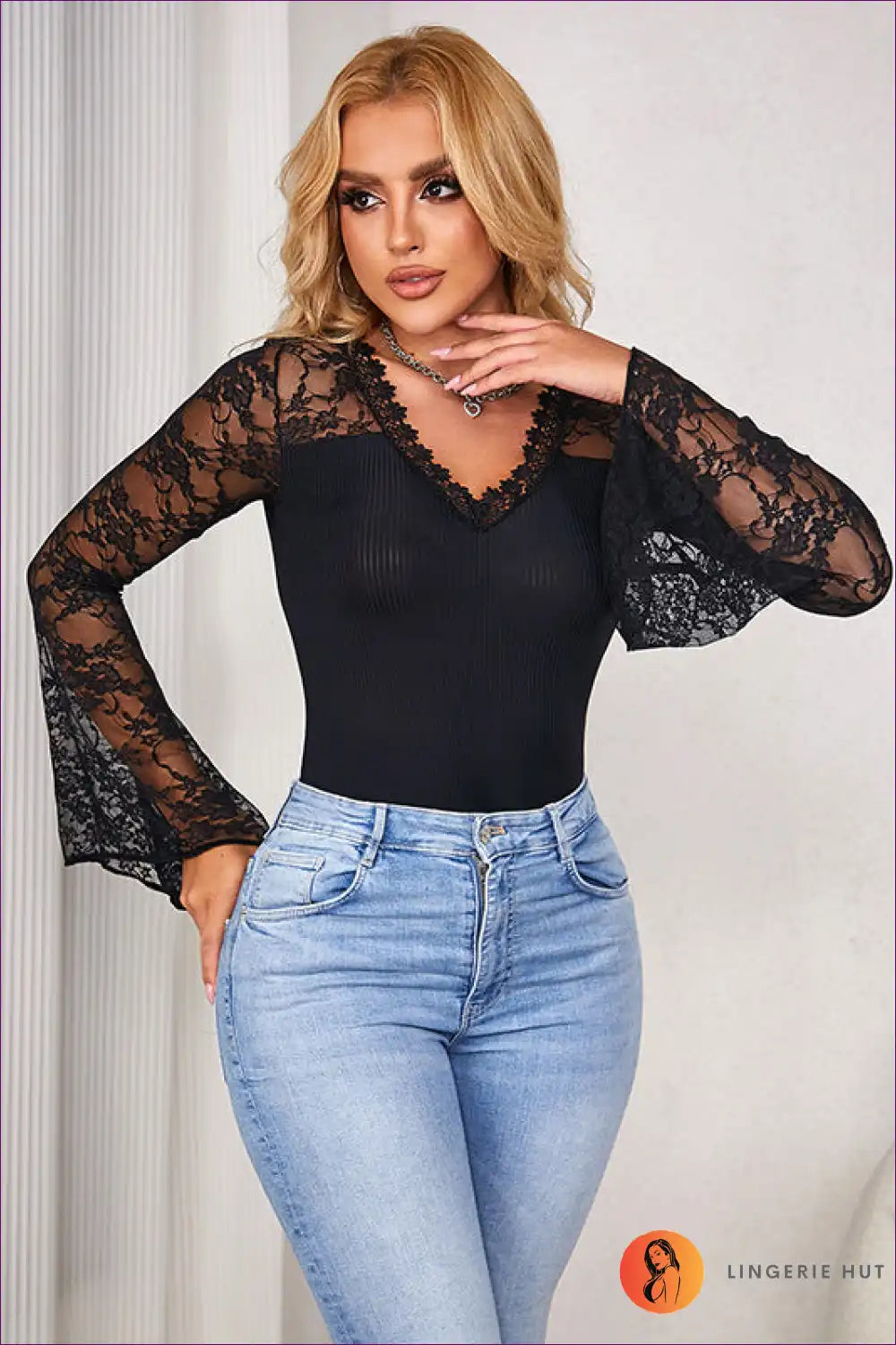 Trumpet Sleeve Fishnet Mini Dress for After Hours Clubwear, Date Night, Evening Wear, Fishnet, Lace