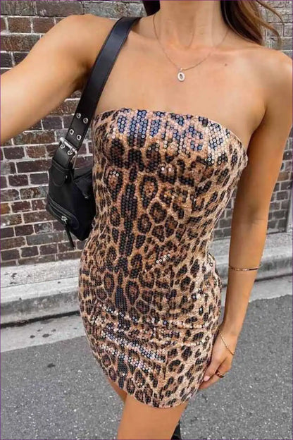 Tube Dress with Sequin Animal Print - Playful Statement for Animal, Bodycon, Clubwear, Dress, Glamour