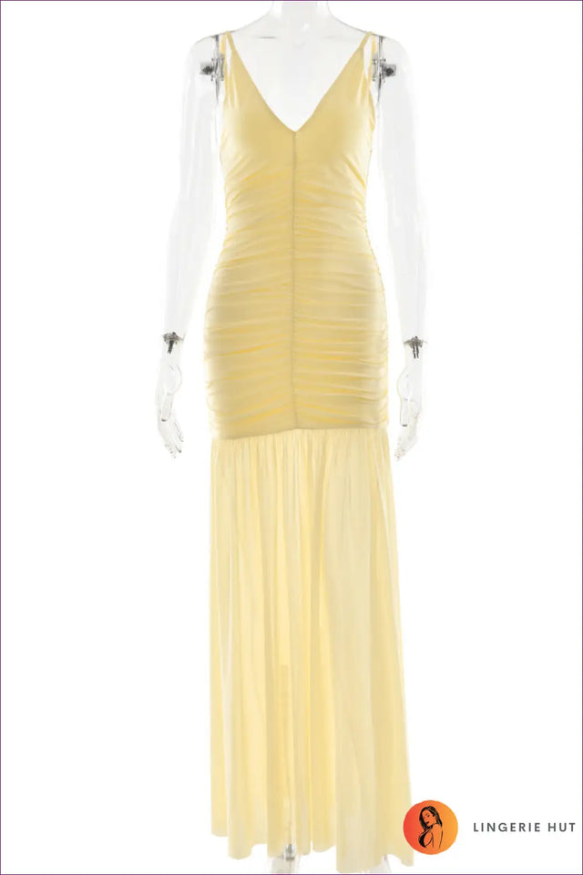 Tulle Maxi Dress with Plunge & Ruching - Understated Glamour