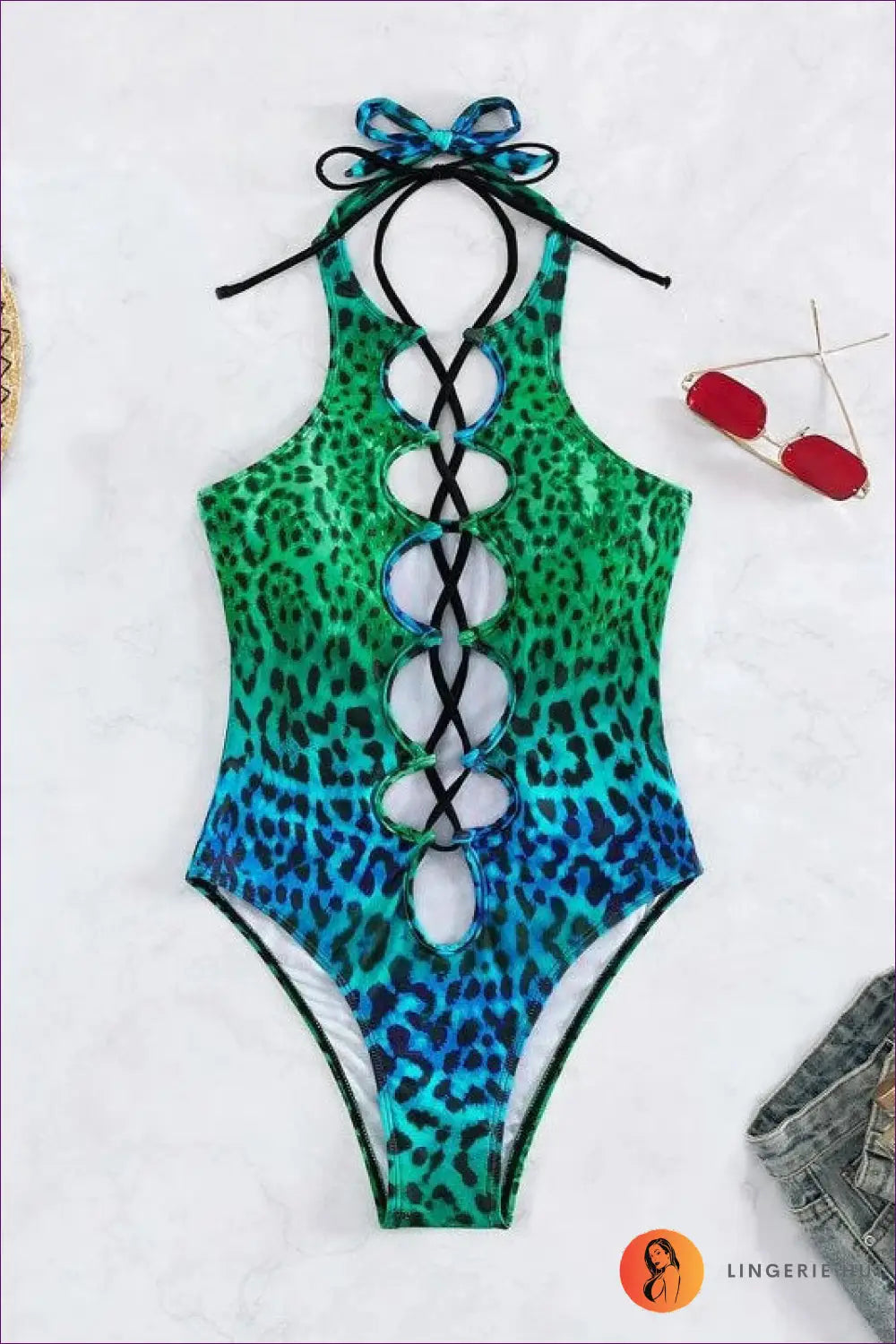 Turquoise Ombre Animal-print Cutout Swimsuit - Wild Coast Edge - Swimwear - Animal • Beachwear • just in • Party