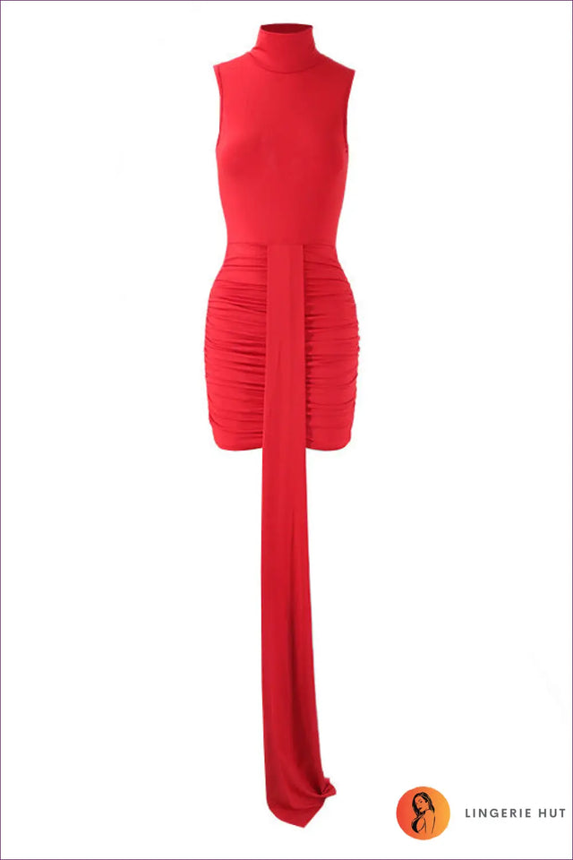 Turtleneck Mini Dress with Pleated Ribbon - Effortless Modern Edge