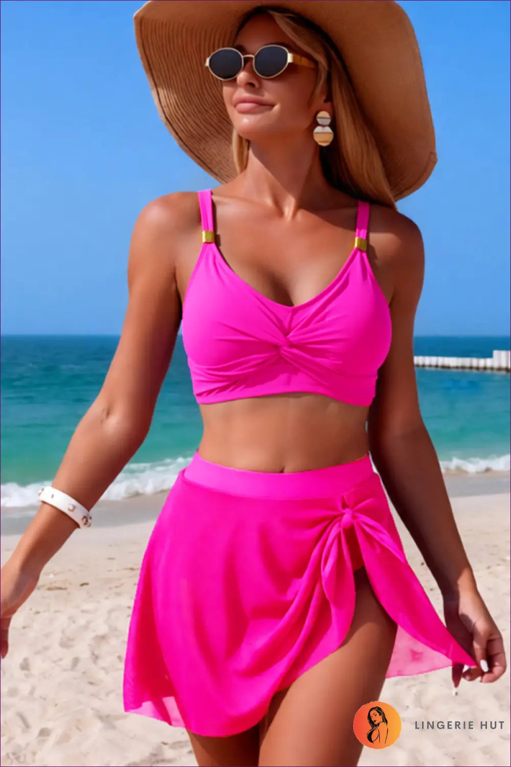 Twist Front Bikini Top with Wrap Skirt - Coastal Escape - s / Coral Red - Beachwear • Boho • just in • Sexy • Summer
