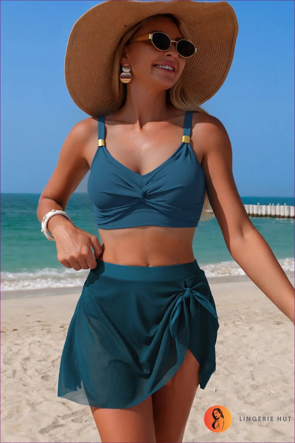 Twist Front Bikini Top with Wrap Skirt - Coastal Escape - s / Blue - Beachwear • Boho • just in • Sexy • Summer