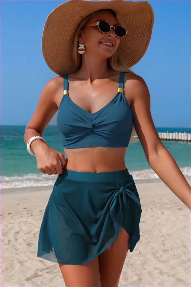 Twist Front Bikini Top with Wrap Skirt - Coastal Escape