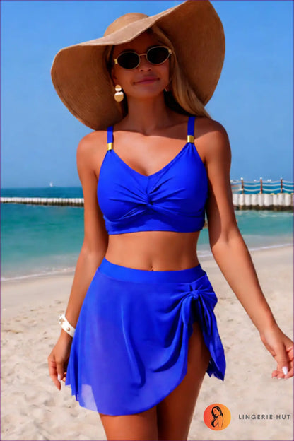 Twist Front Bikini Top with Wrap Skirt - Coastal Escape - s / Royal Blue - Beachwear • Boho • just in • Sexy • Summer