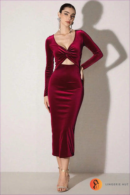 Twist Front Cut-out Midi Dress - Understated Glamour - Dresses - Lingerie Hut - Autumn • Bodycon • Cutout • Evening Wear
