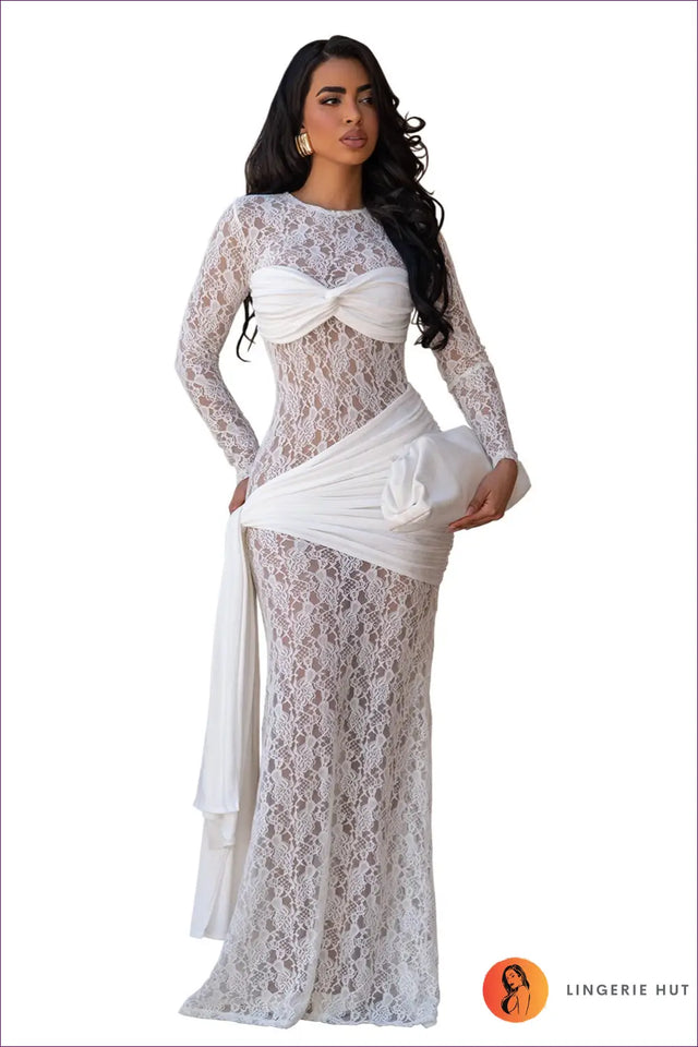 Twist-Front Lace Maxi Dress - Asymmetric Drape