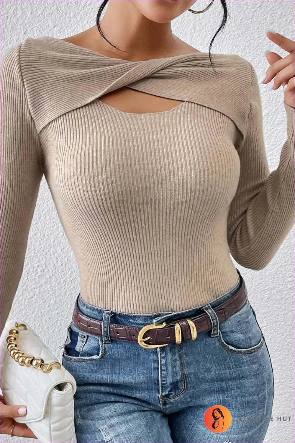 Twisted Cutout Long Sleeve Top - Effortless Evening Versatility - s / Khaki - Shirts & Tops - Lingerie Hut - Autumn