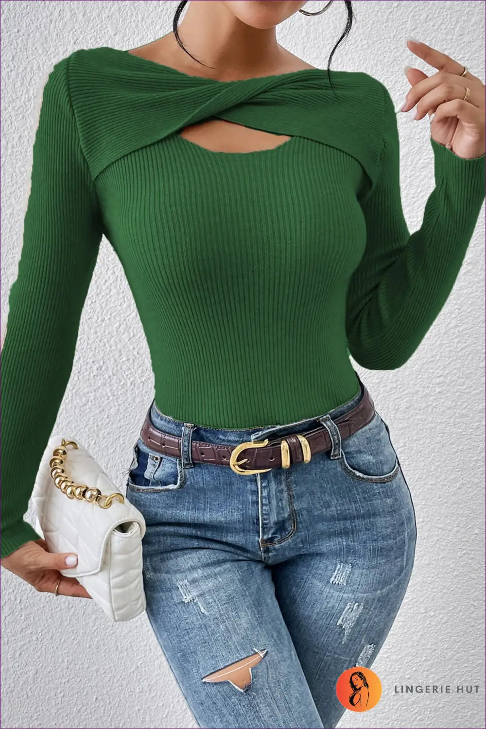 Twisted Cutout Long Sleeve Top - Effortless Evening Versatility - s / Green - Shirts & Tops - Lingerie Hut - Autumn