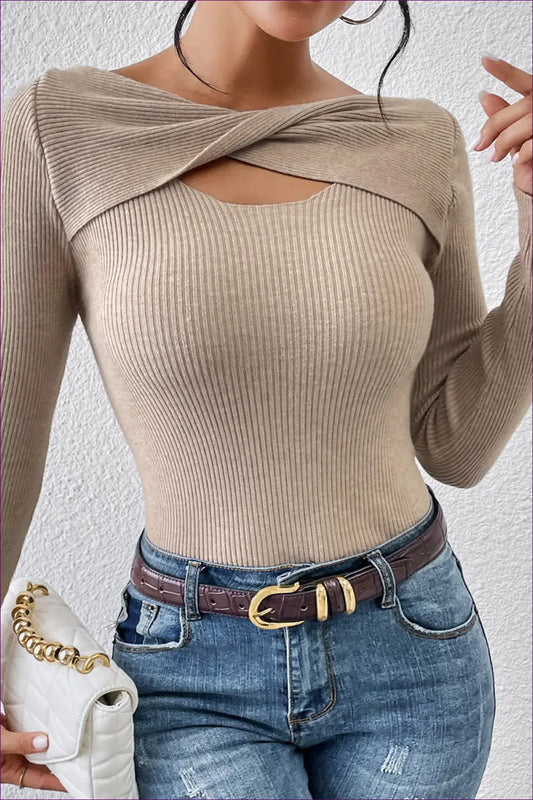 Twisted Cutout Long Sleeve Top - Effortless Evening Versatility - Shirts & Tops - Lingerie Hut - Autumn • Casual