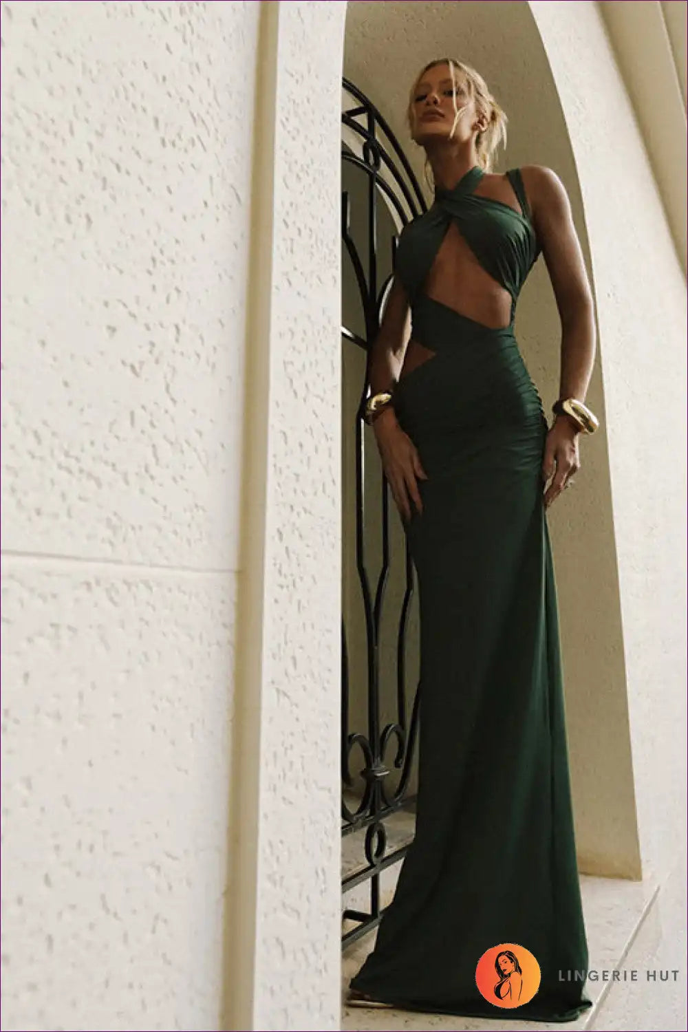 Twisted Halter Maxi Dress with Dramatic Cut-out Design for Bodycon, Cutout, Dresses, Evening Wear, Formal Wear