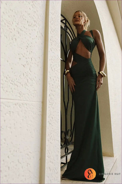 Twisted Halter Maxi Dress with Dramatic Cut-out Design for Bodycon, Cutout, Dresses, Evening Wear, Formal Wear