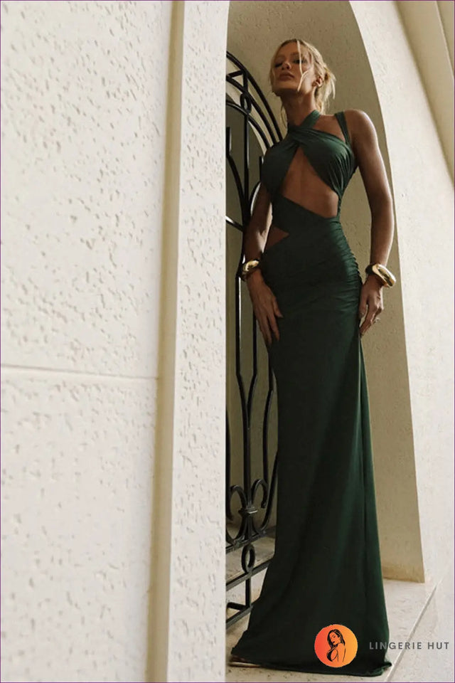 Twisted Halter Maxi Dress with Cut-Outs - Architectural Impact