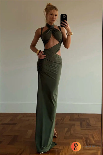 Twisted Halter Maxi Dress with Dramatic Cut-out Design for Bodycon, Cutout, Dresses, Evening Wear, Formal Wear