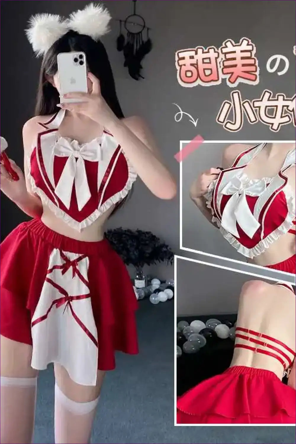 Two-piece Maid Lingerie Set with Flirty Mini Skirt for Costume, just In, Lace, Maid, Mesh