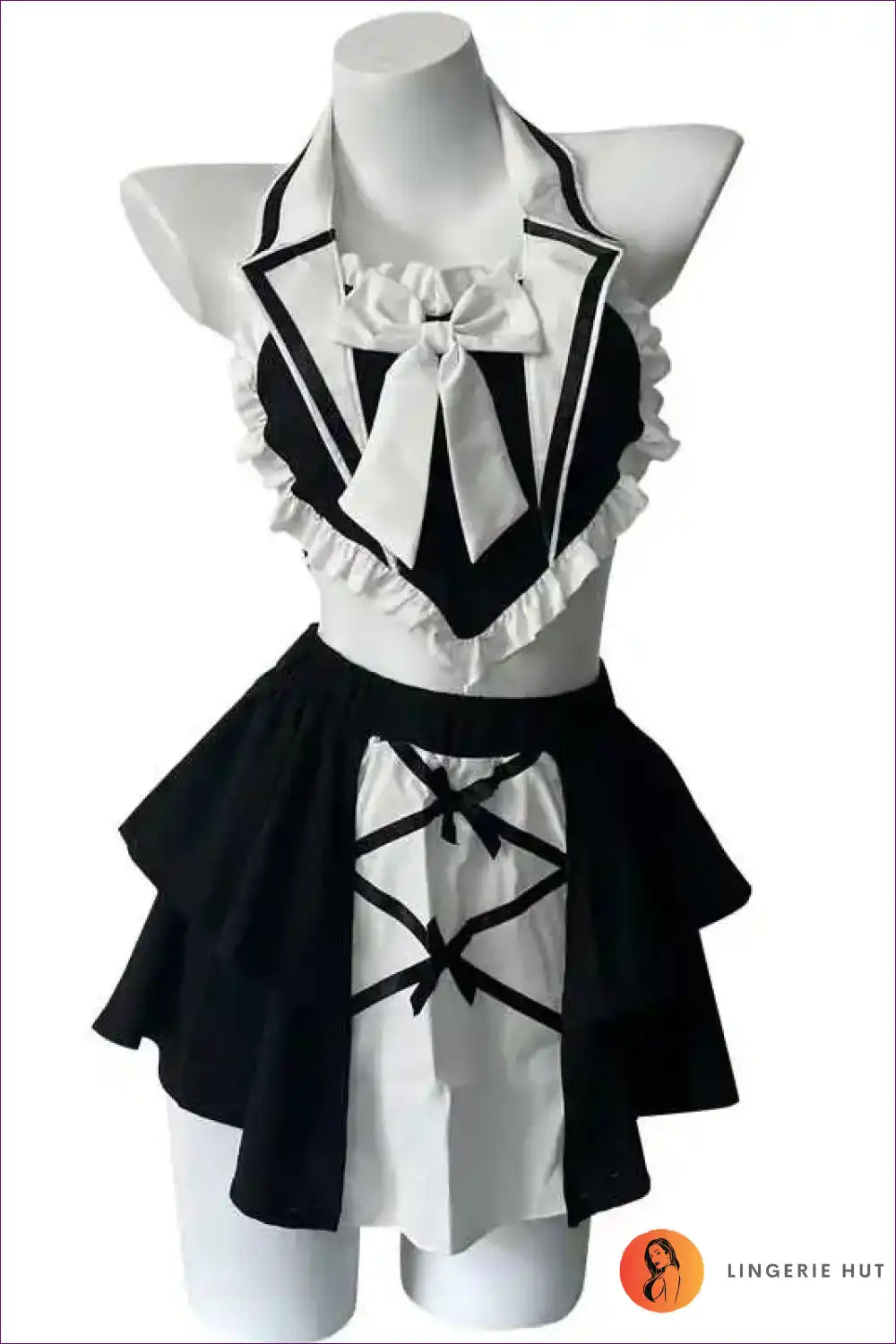Two-piece Maid Lingerie Set with Flirty Mini Skirt for Costume, just In, Lace, Maid, Mesh
