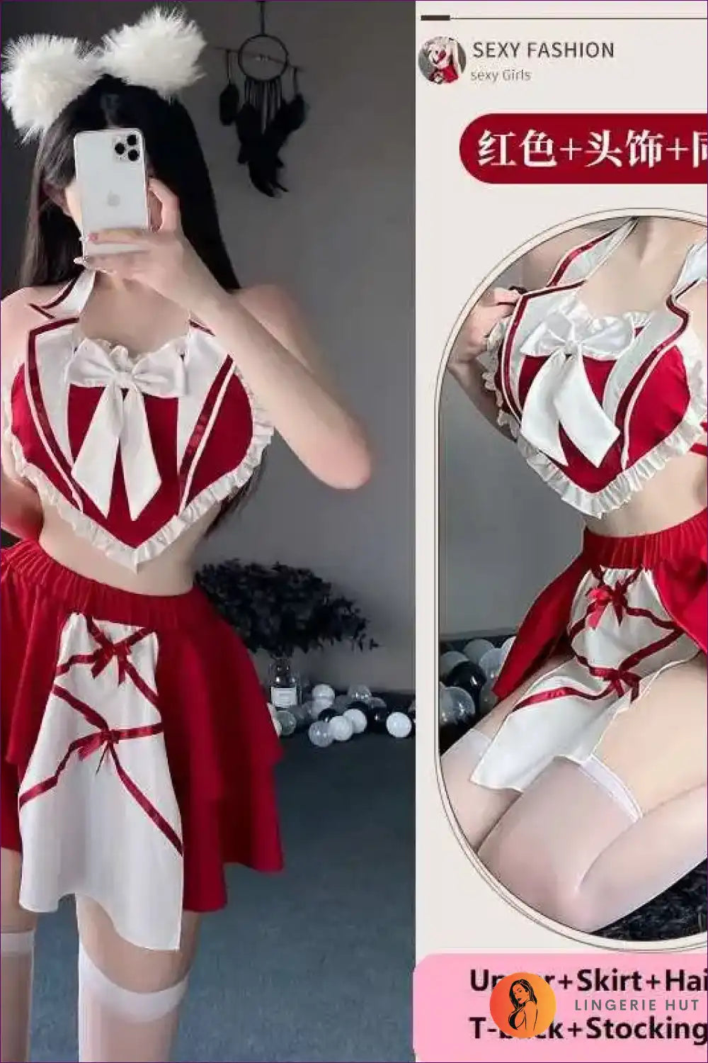 Two-piece Maid Lingerie Set with Flirty Mini Skirt for Costume, just In, Lace, Maid, Mesh