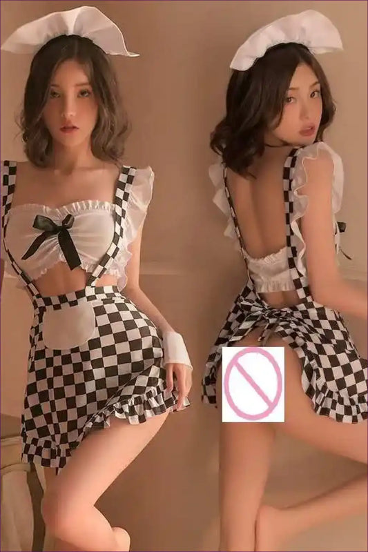 Two-piece Maid Lingerie Set with Open-crotch Design for Boudoir, Costume, just In, Lingerie,