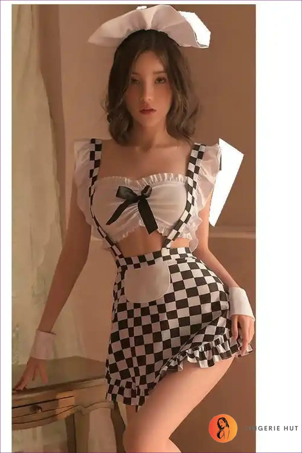 Two-piece Maid Lingerie Set with Open-crotch Design for Boudoir, Costume, just In, Lingerie,