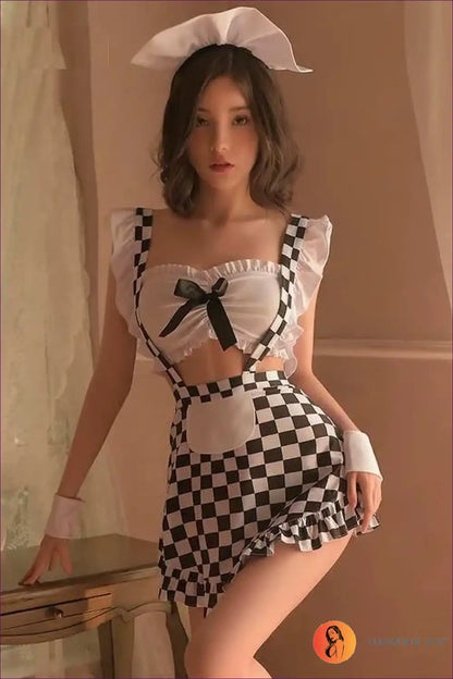 Two-piece Maid Lingerie Set with Open-crotch Design for Boudoir, Costume, just In, Lingerie,