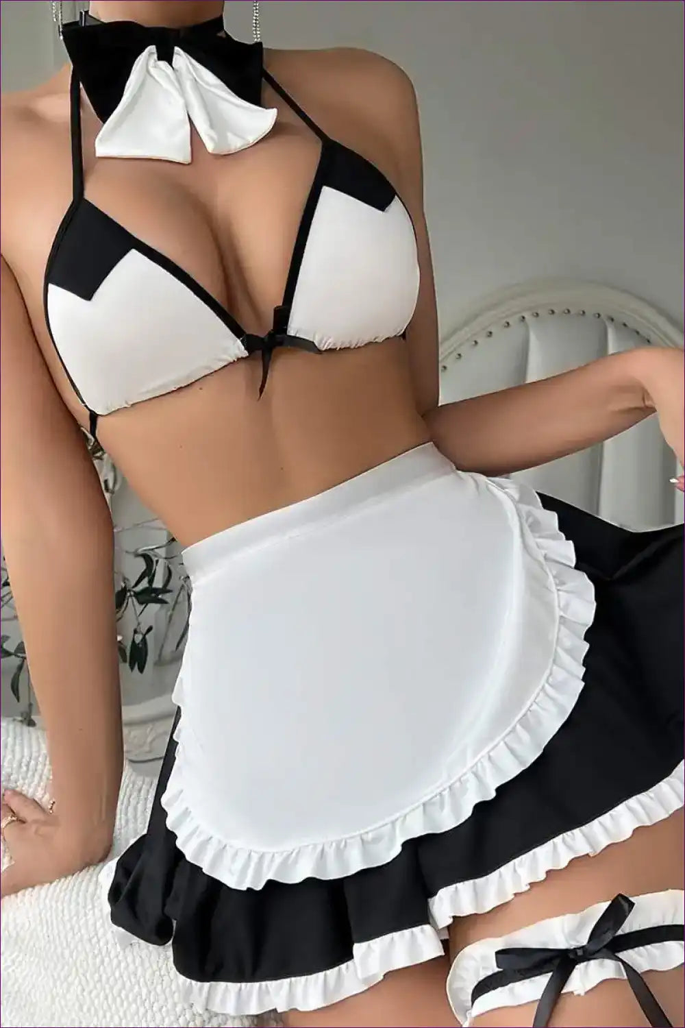 Two-piece Mesh Maid Lingerie Set with Sheer Skirt for Boudoir, co Ord, Costume, just In, Lace