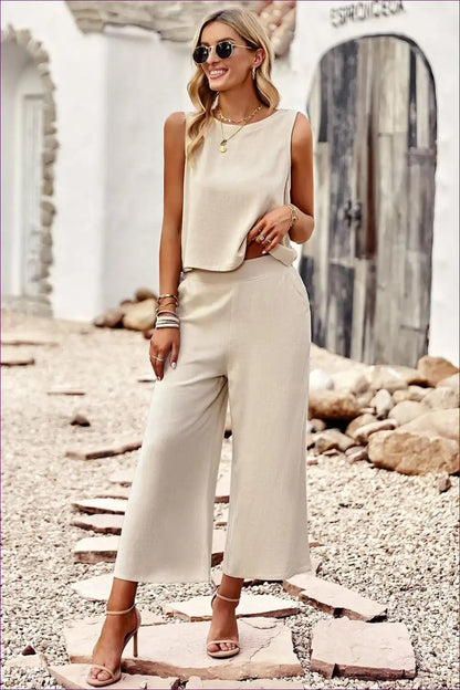 Two Piece Co-ord with Cropped Trousers - Minimalist Chic for Casual, co Ord, Everyday, Formal Wear, Glamour