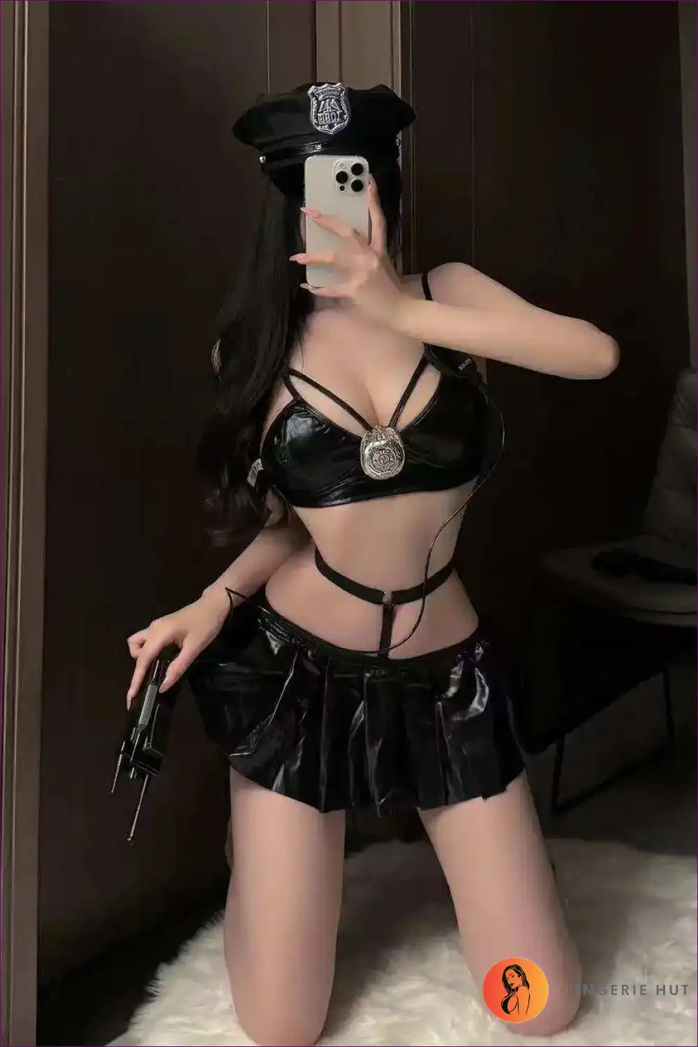 Two-piece Police Costume with Harness & Pleated Skirt - After-dark Mood for Boudoir, Clubwear, Costume,