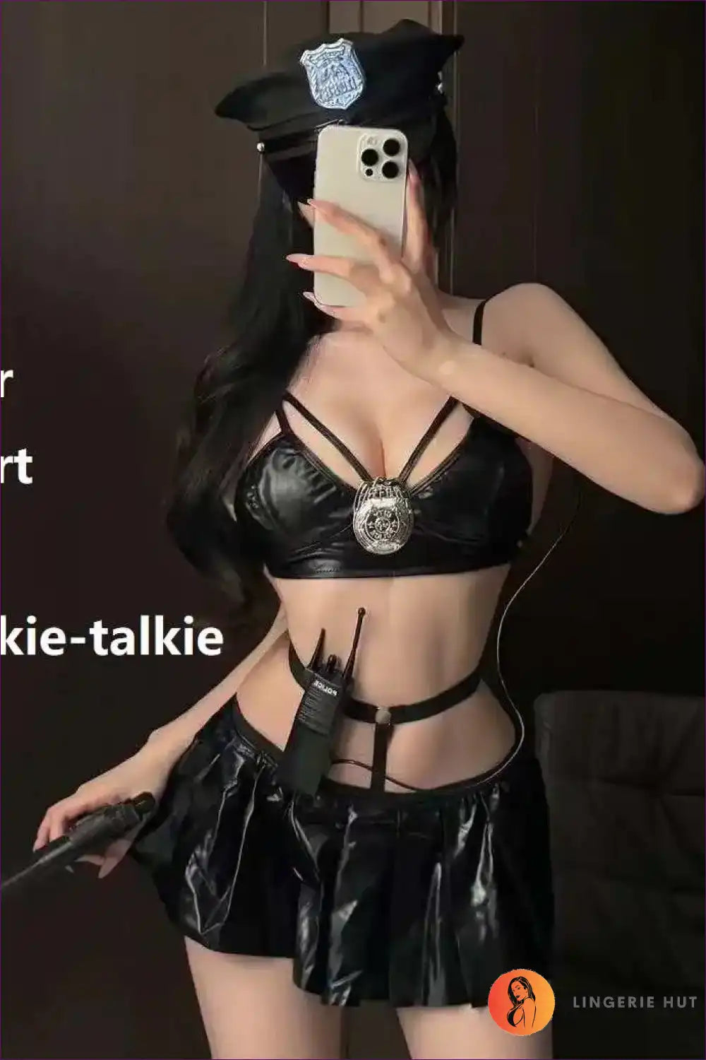 Two-piece Police Costume with Harness & Pleated Skirt - After-dark Mood for Boudoir, Clubwear, Costume,