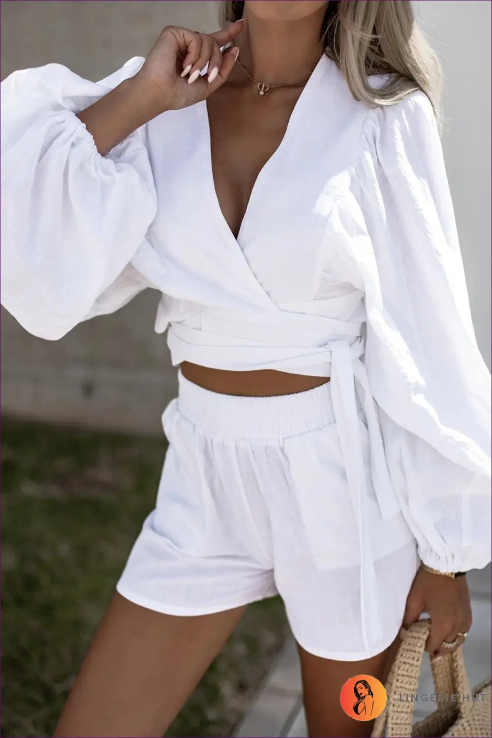 Two-piece Set with Balloon Sleeves - Weekend Confidence - co Ord - Lingerie Hut - All Season • Boho • Casual • Cotton